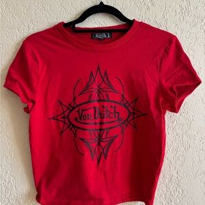 Von Dutch Red Crewneck Tee with Black Label